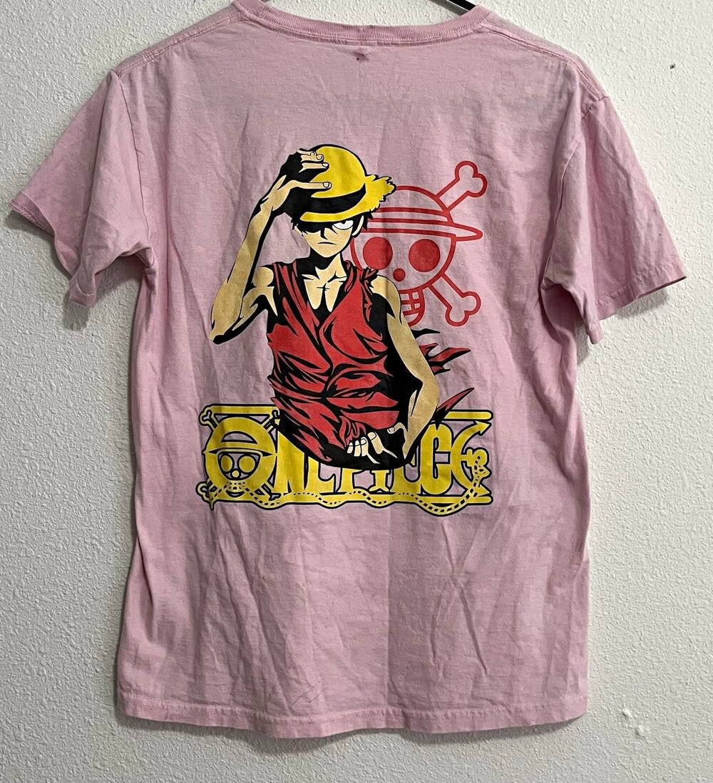 One Piece Monkey D. Luffy Youth L Pink Graphic Print Crew Neck Cotton Tee